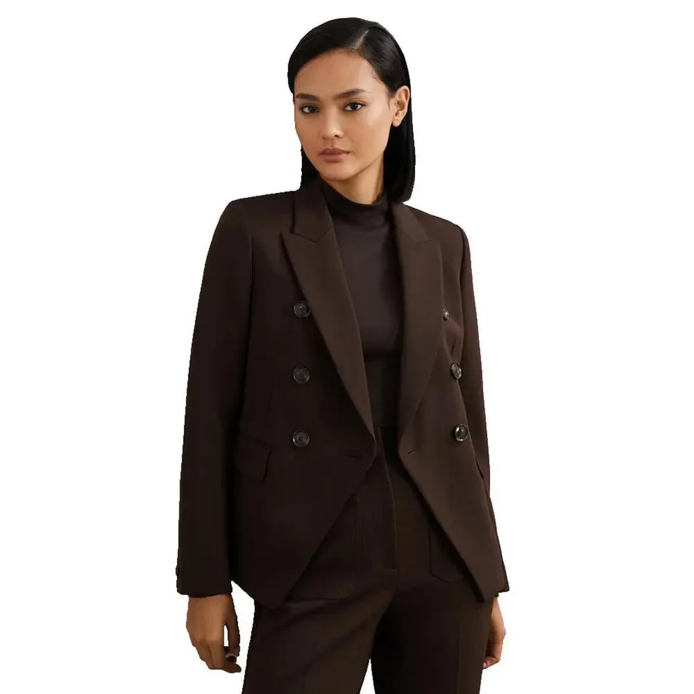 NEW, REISS Petite Twill Double-Breasted Blazer in Chocolate Brown Size 6 #SJ2060 - Picture 2 of 9